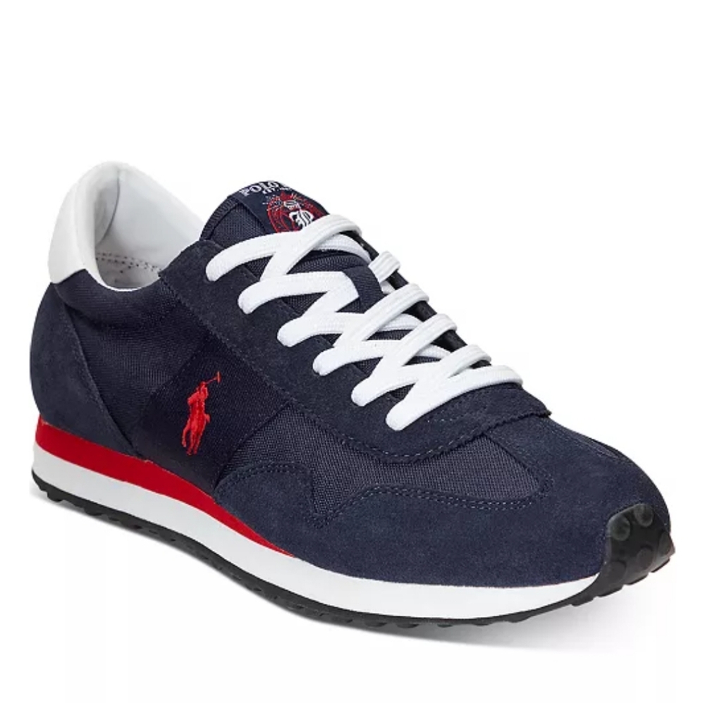 Polo by Ralph Lauren Navy Suede & Mesh Sneaker with Red Accent